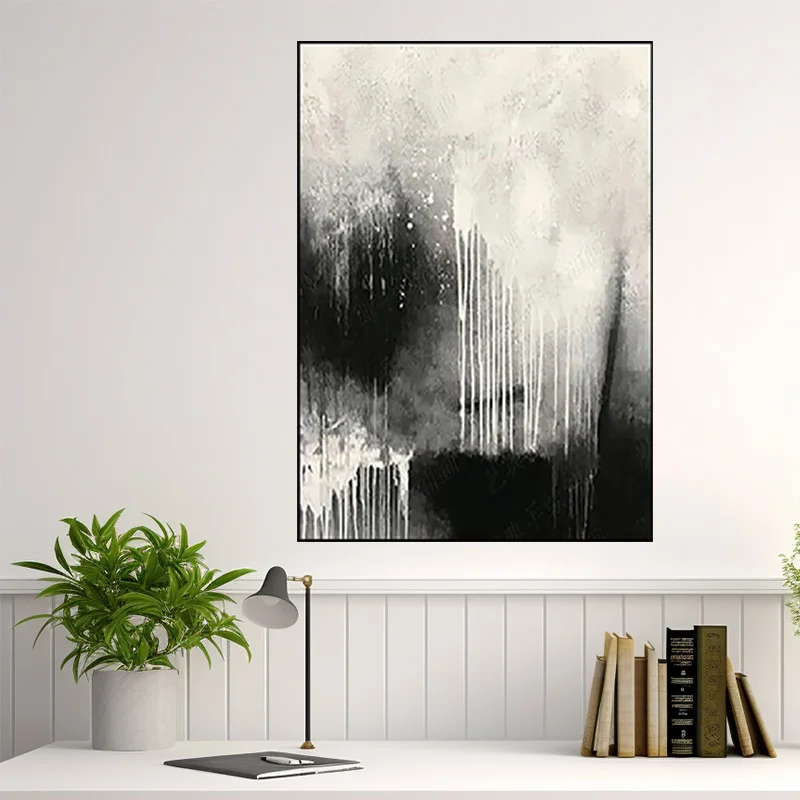 

Advanced Black-White Theme Fluidity Pure Hand Drawn Abstract Texture Oil Painting Large-Sized Home Decoration Wall Hanging Image