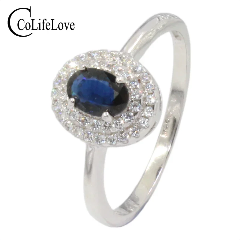 Classic Sapphire Wedding Ring 4mm * 6mm Natural Dark Blue Sapphire Silver Ring Solid 925 Silver Jewelry Gift for Girl