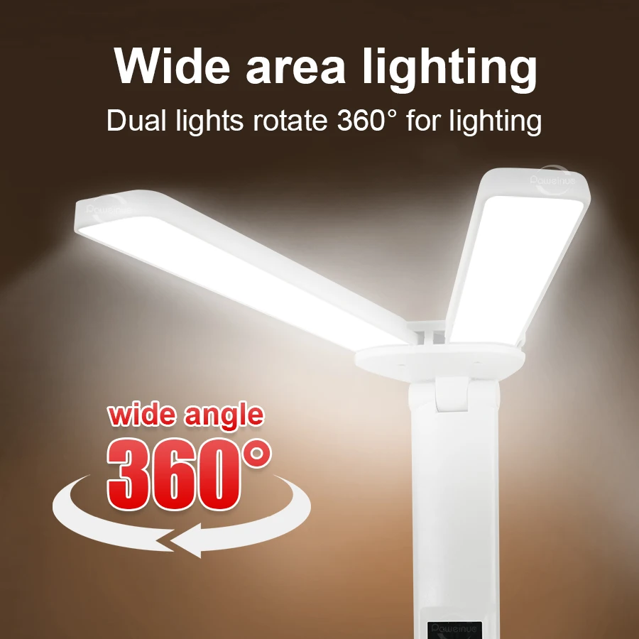LED Table Lamp Double-Headed USB Chargeable Dimmable Desk Lamp with Calendar Clock Foldable Eye Protection Reading Night Light