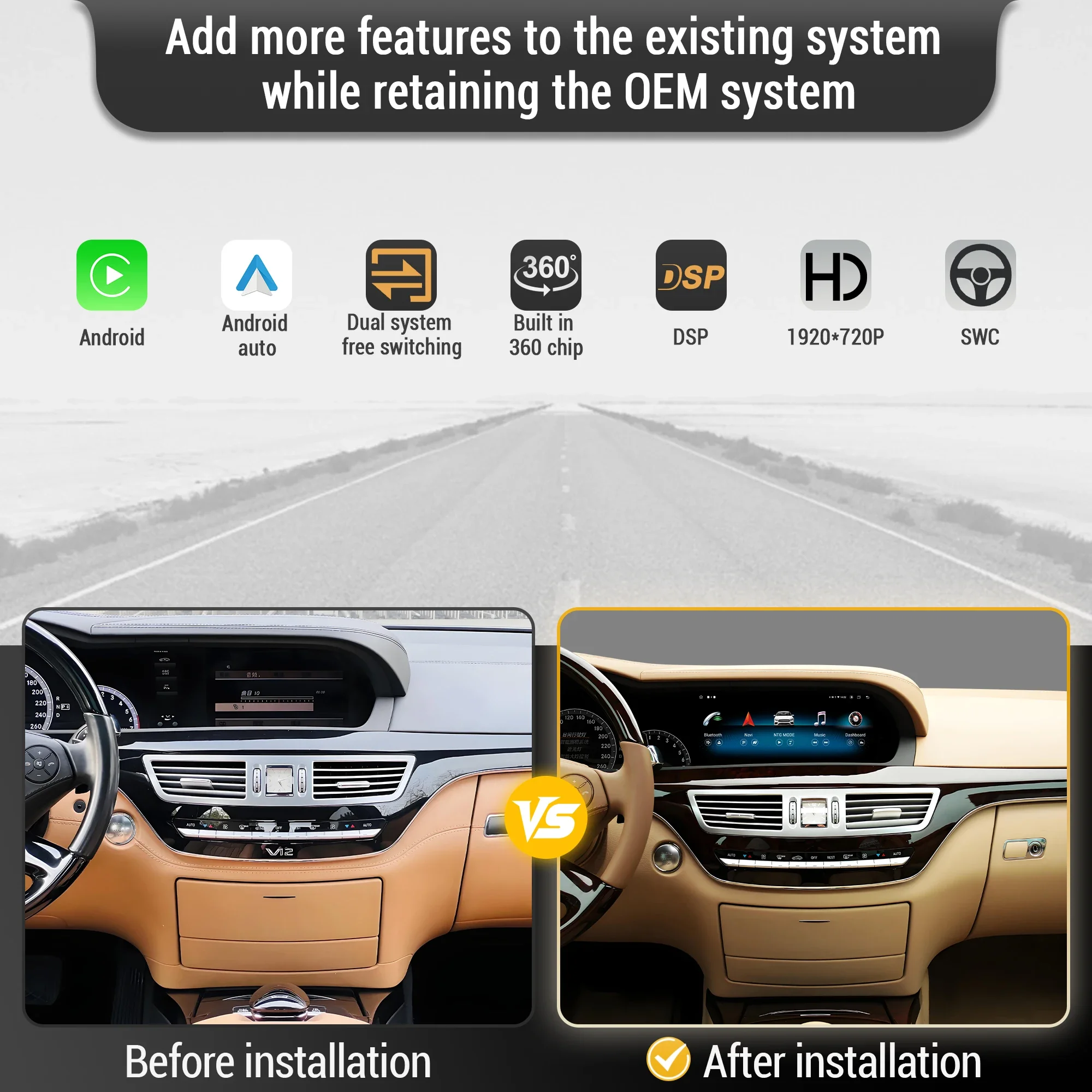12.3inch Left Hand Drive Car Radio For Mercedes Benz S W221 CL W216 2005-2013 Android 14 BT Carplay Snapdragon 668S Touch Screen