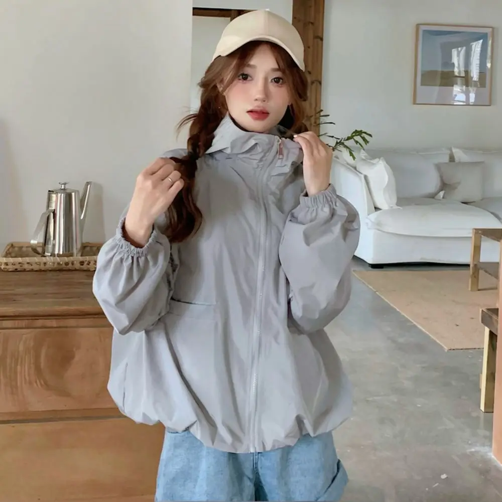 Womens Hooded Zip Up Sportswear Short Jacket Loose Fit Casual Breathable Spring Summer Sun Protection Daily Commuter Top