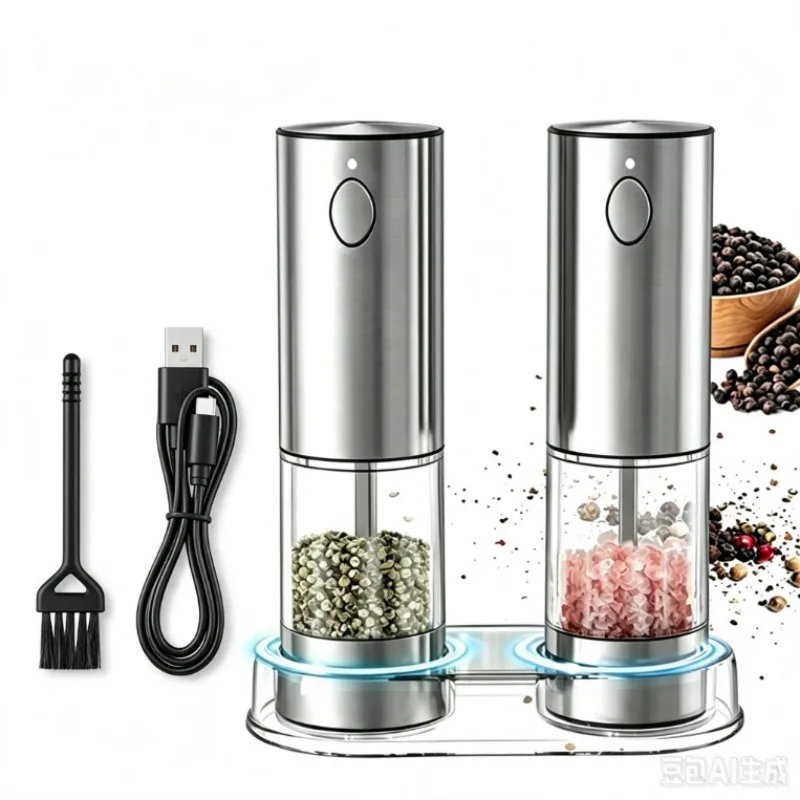 Larger Capacity Rechargeable Electric Salt and Pepper Grinder with 5 Adjustable Grind Settings,LED Light and Refillable Design