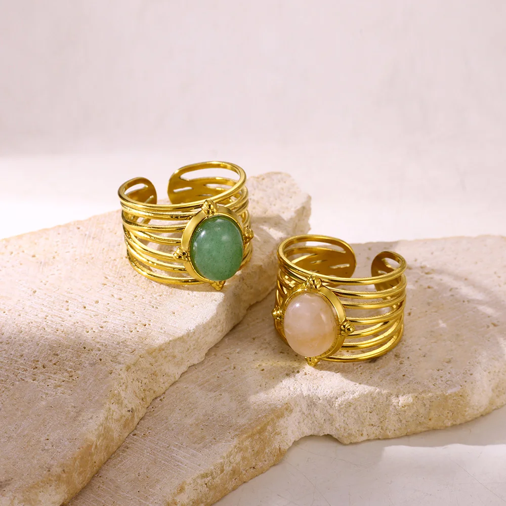 Vintage Oval Opal Rings For Women Stainless Steel Gold Color Sun Eye Wedding Ring Aesthetic Waterproof Jewelry Anillos Gifts view 5