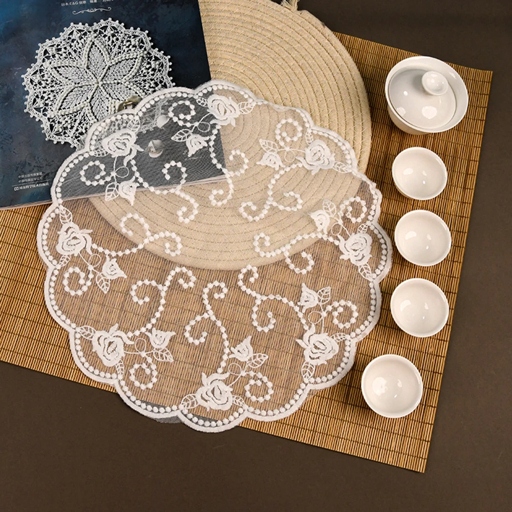 Round Hollow Lace Coaster Plate Bowl Insulation Pad Napkin Embroidery Flower Placemat Mug Dining Coffee Table Cup Mat Home Decor