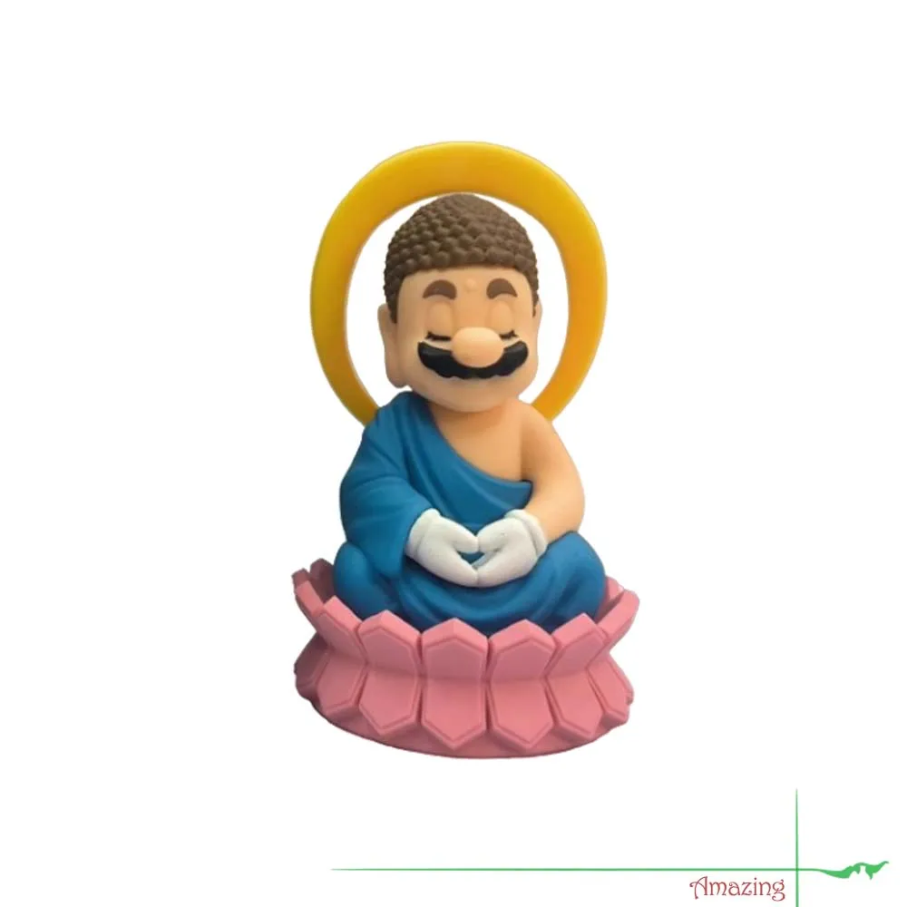 10CM Cute Parody Super Mario Figure GK Lotus Buddha Mario Plumber Game Collectible Figurine