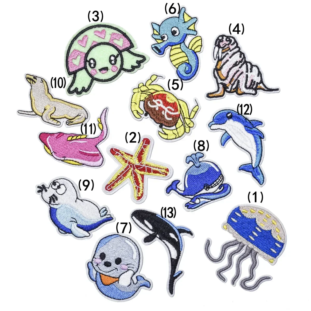 High Quality New Children's Cartoon Embroidery Fish Marine Animal Series Patch DIY Clothes Bag Decoration Embroidery Patch