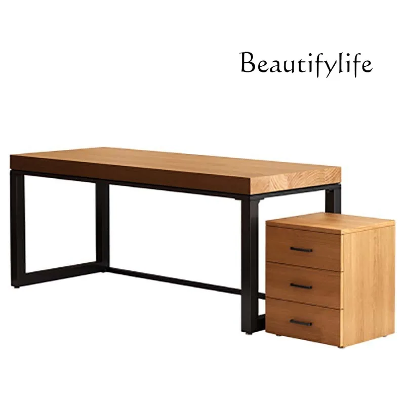 

Nordic simple solid wood desk with cabinet bedroom single study desk workbench