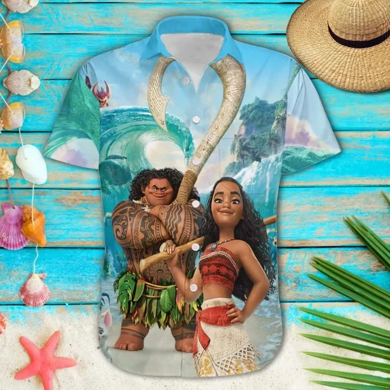 2024 Moana And Maui Hawaiian Shirt Disneyland Trip Hawaiian Shirt Disney Vacation Holiday Hawaiian Beach Short Sleeve Shirt