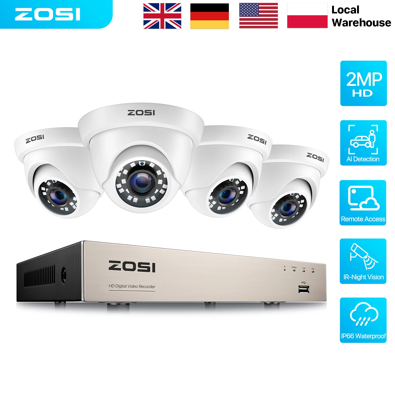 ZOSI 8 Channel 1080P Security Camera System with AI Detection