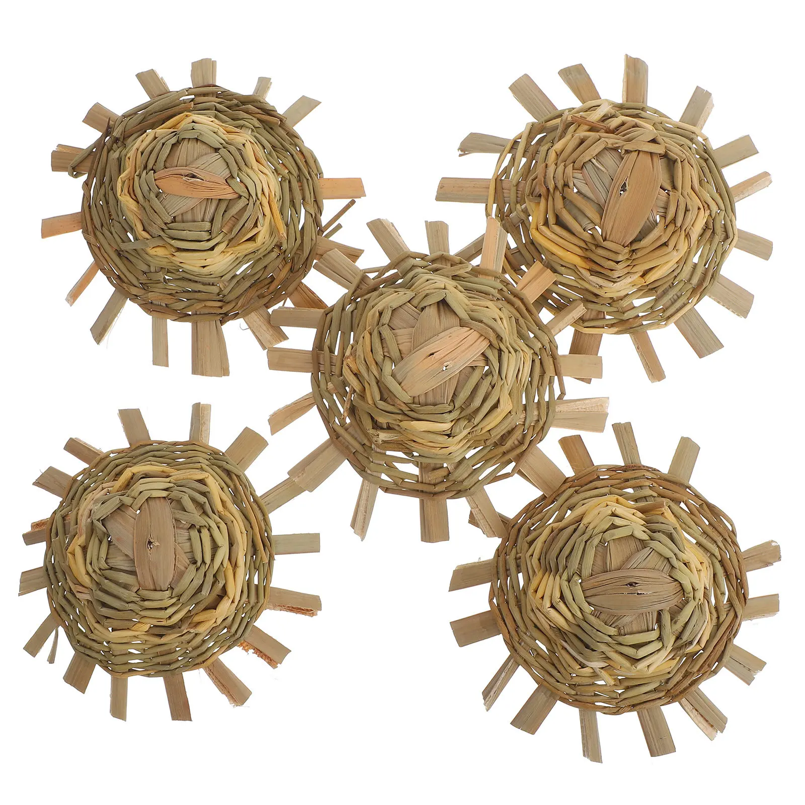 5 Chapéus de Palha Mini Rústicos Artesanais Amarelo Claro Natural Diâmetro Externo 8-9cm para Decoração DIY de Festas, Animais de Estimação e Praia de Verão
