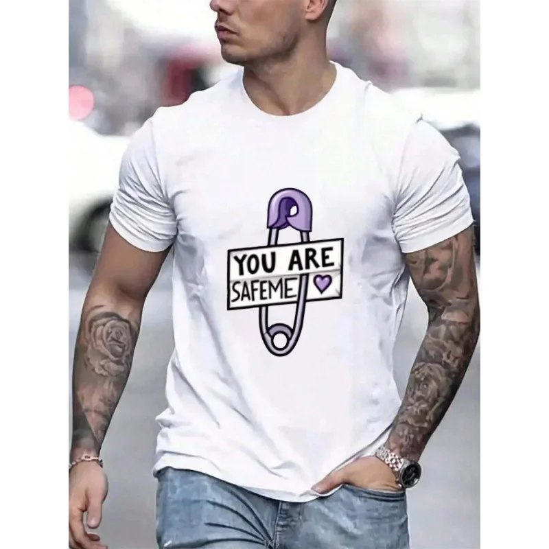 

Men's T-Shirt White You Are Safe Me Safety Pin Print High Quality Cotton 180g