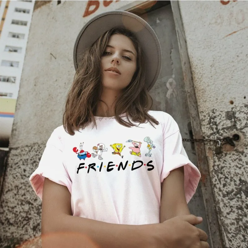 SpongeBob Friends Cartoon Short Sleeve Unisex T-Shirt, Squidward, Mr. Krabs, and Patrick Loose Fit Couple's Summer T-Shirt