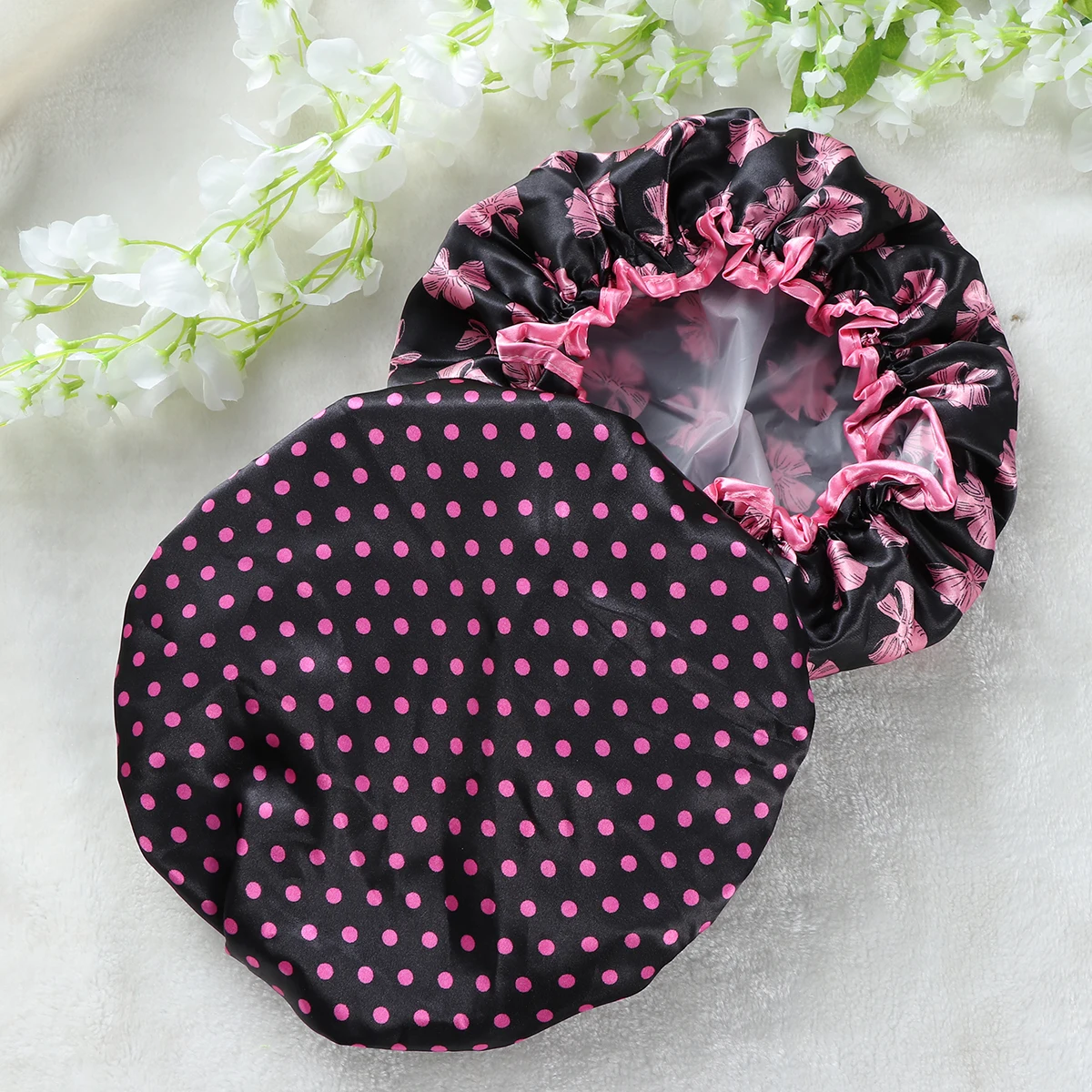 

2 Pcs Kitchen Dust Hat Double-layer Bath Shower Waterproof Cap Elastic Bathing Hair