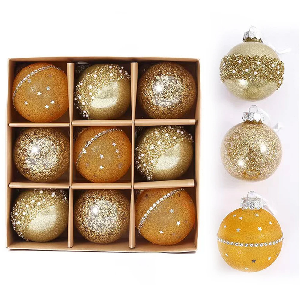 8CM 9 Pcs Christmas Balls Ornament Xmas Tree Hanging Pendant Decorations Christmas Decorations For Home New Year Goods