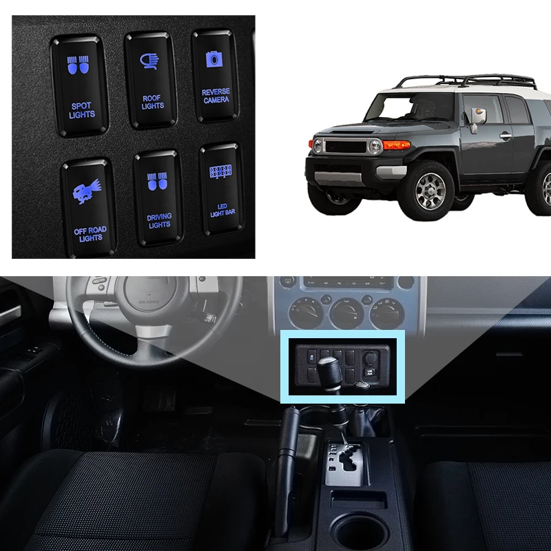 12V Blau Hintergrundbeleuchtung Druckschalter Nebelscheinwerfer ON OFF Rastschalter Für Toyota Prado 4Runner Landcruiser FJ Cruiser Tacoma