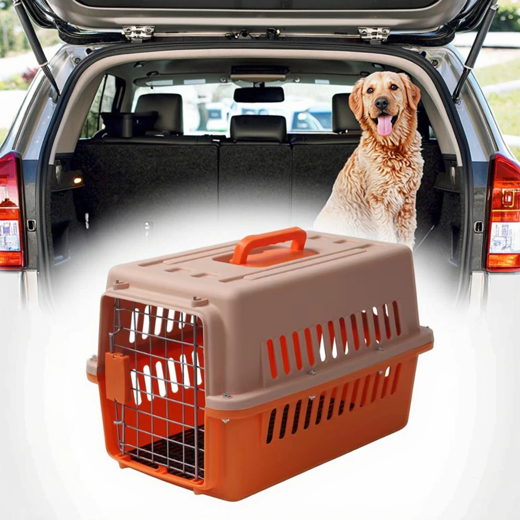 Classic Breathable Small Animal Transport Cage Solid Plastic Aviation Pet Carrier Approved for Outdoor Carrying Dogs and Cats