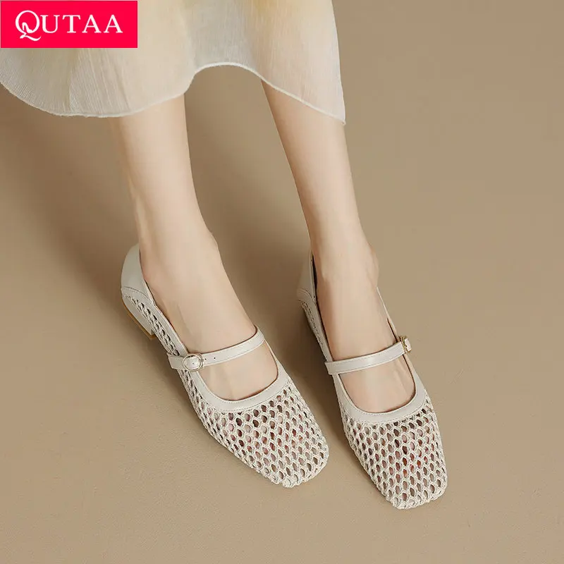 QUTAA 2024 Women Summer Sandals Mesh Fashion Shoes Chunky Low Heeled Comfort Elegant comfortable Casual Shoes Woman Size 34-43