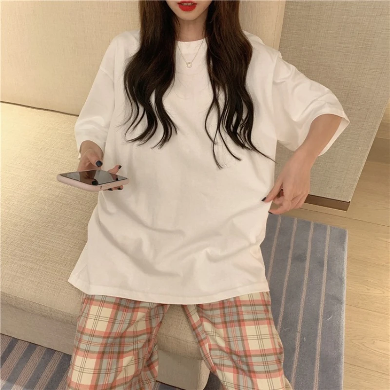 Camiseta de manga corta de talla grande para celebridades de Internet, tops holgados y versátiles de media manga para estudiantes Harajuku de estilo coreano de verano para mujer