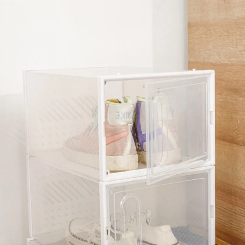 X&D Thick Side Sliding Door Magnetic Buckle Transparent Foldable Shoe Storage Box Shoe Cabinet Stackable Cabinet Shoe Storage