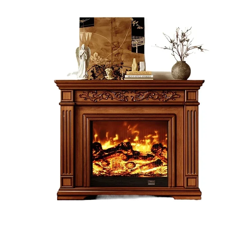 American solid wood fireplace decorative cabinet new Chinese retro living room home fireplace porch simulated flame storage