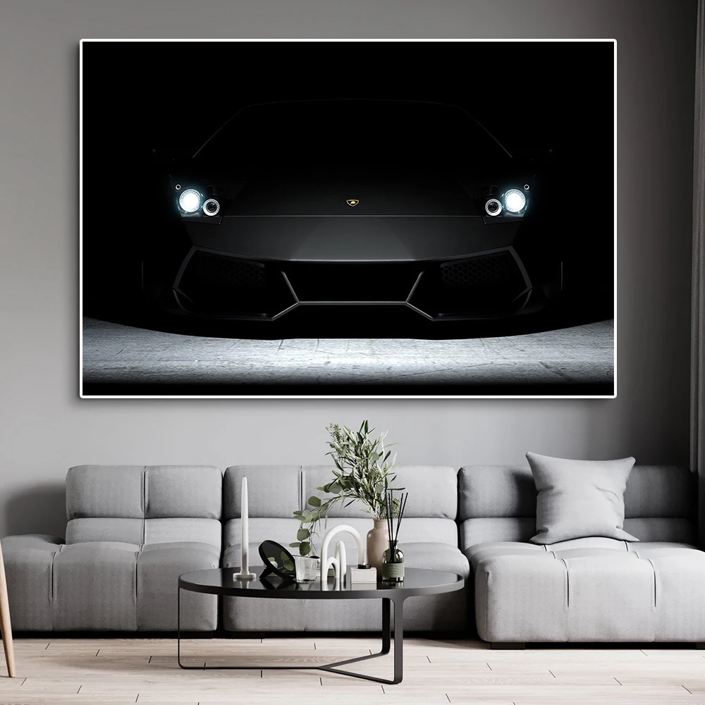 Black And White Luxury Racing Canvas Painting Abstract Murcielago Sports Car Poster Supercar Wall Art Print Room Home Decor Gift