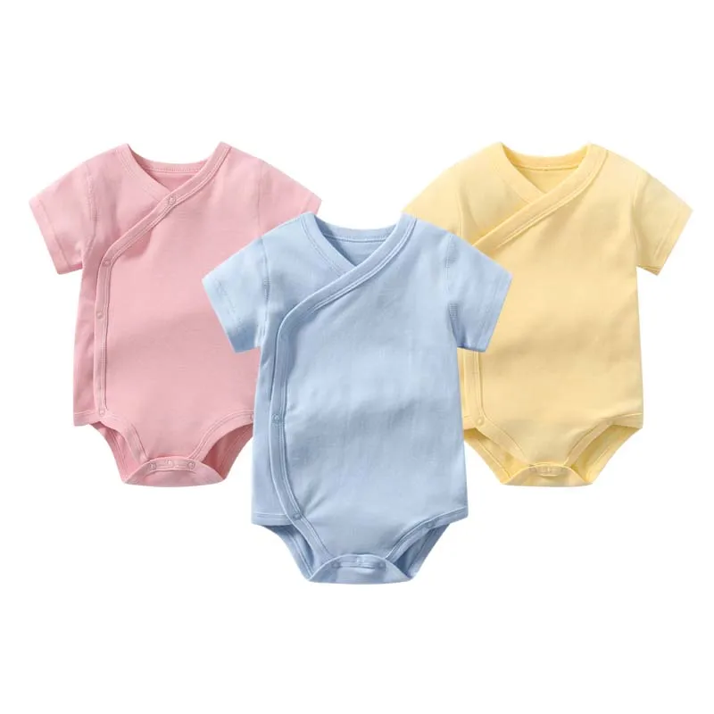 

0-3M Unisex Newborn Bodysuit Cotton Solid Color Slant Open Button Infant Onesies