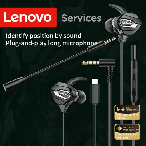 Lenovo-auriculares intrauditivos para videojuegos, cascos Anc de baja latencia con micrófono Dual, cancelación de ruido, tipo C/3,5 Mm, para Gamer, tableta y Pc