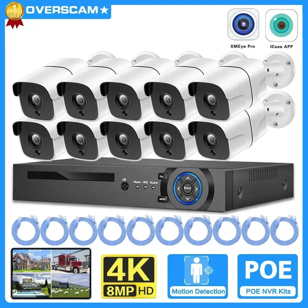 4K 8MP CCTV Security System 10CH POE NVR Kit Outdoor IP66 Waterproof Audio Record POE IP Camera Video surveillance cameras kit