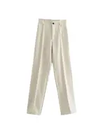 Women Chic Fashion Office Wear Straight Pants Vintage High Waist Zipper Fly Female Trousers Mujer - Image 2