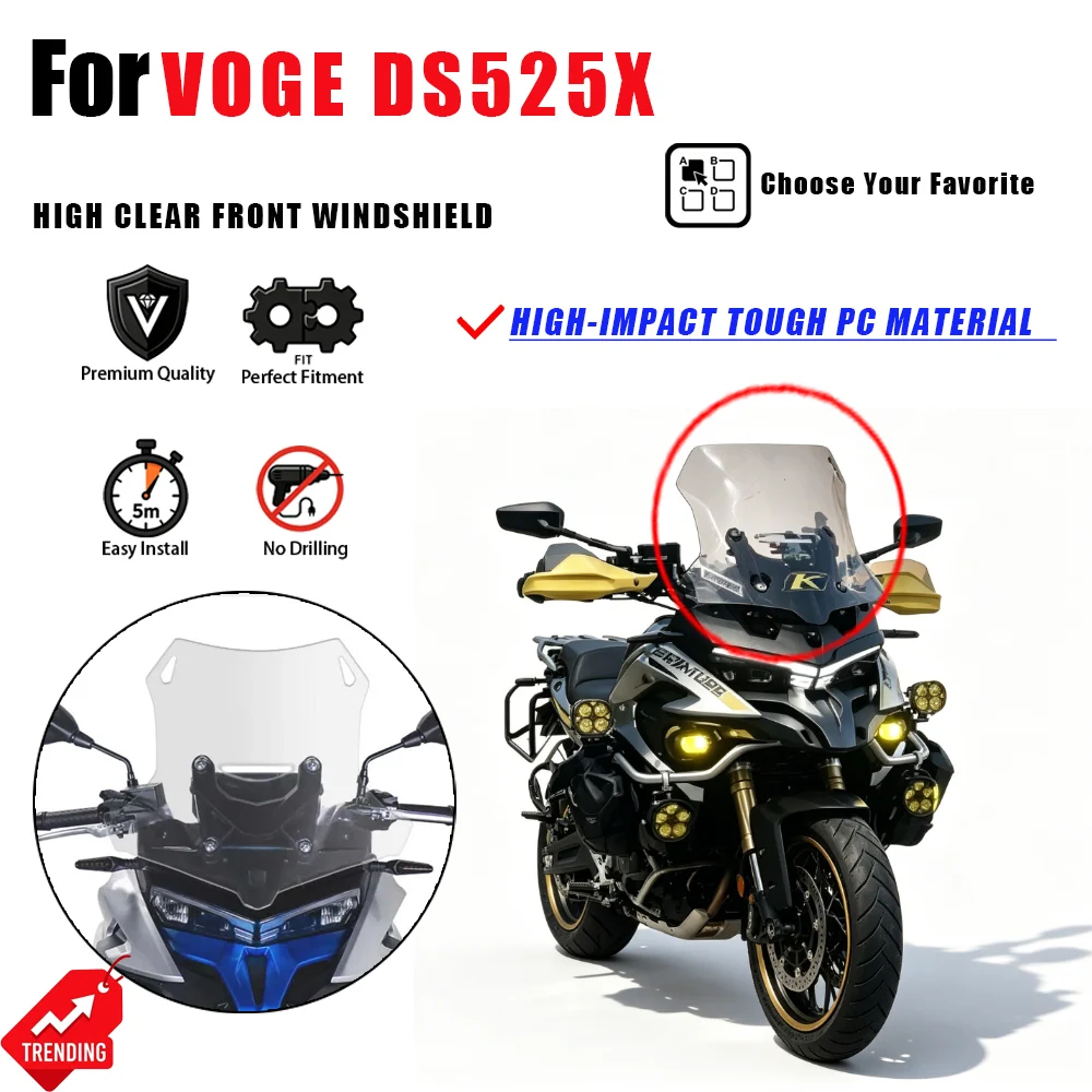 For VOGE DS525X High Clear Windshield Front Windscreen Windproof Deflector Rain Shield Accesorios Moto Parabrisas Cupula Parts