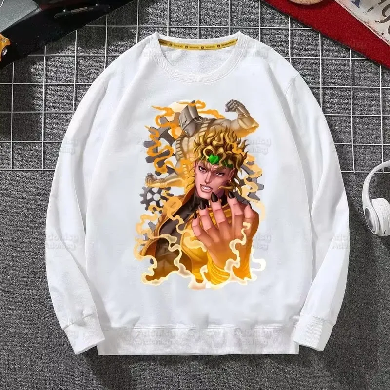 ジョジョの奇妙な冒険日本アニメ男性パーカー秋ヒップホップストリート男性プルオーバースウェットパーカーメンズホワイトカラー