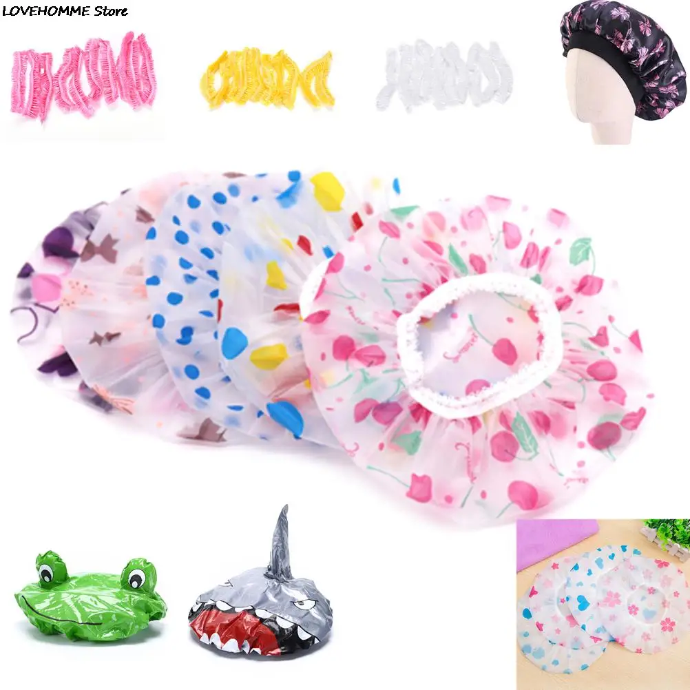 1pcs/2pcs/10pcs Shower Caps Waterproof Adult Child Elastic Bath Hat Shampoo Cap Kitchen Oil Fume-proof Cap Household Supplies