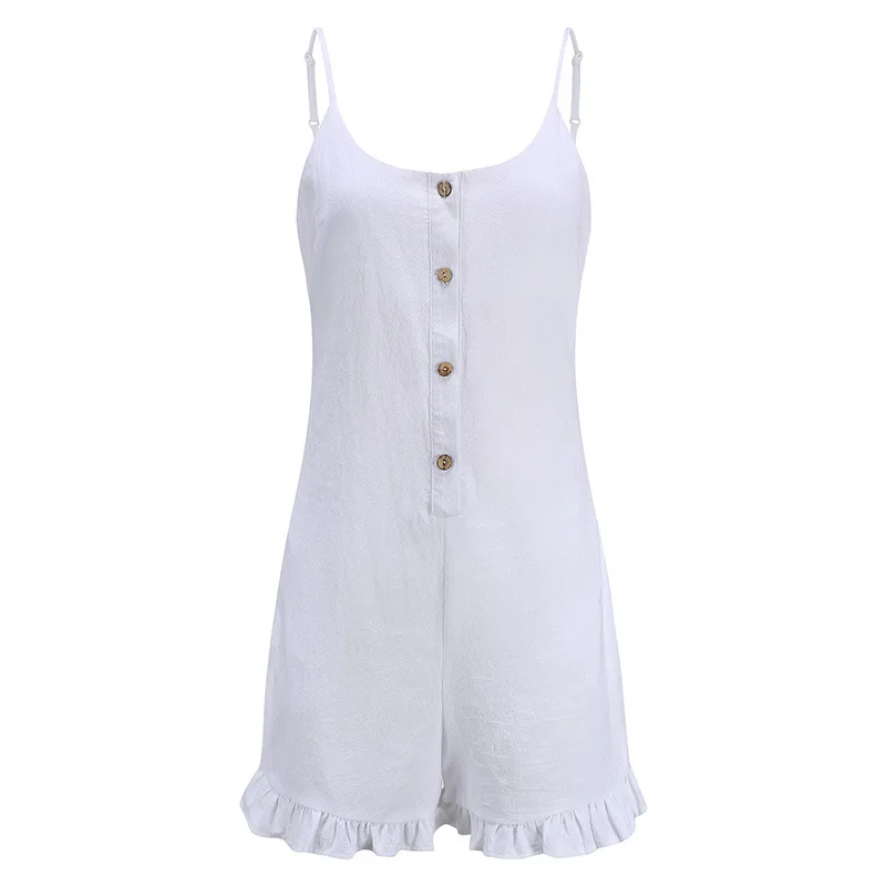 Combishort camisole Sexy pour femmes, couleur unie, blanc, ourlet à volants, sans manches, combinaison décontractée, mode plage, fête, barboteuse, été