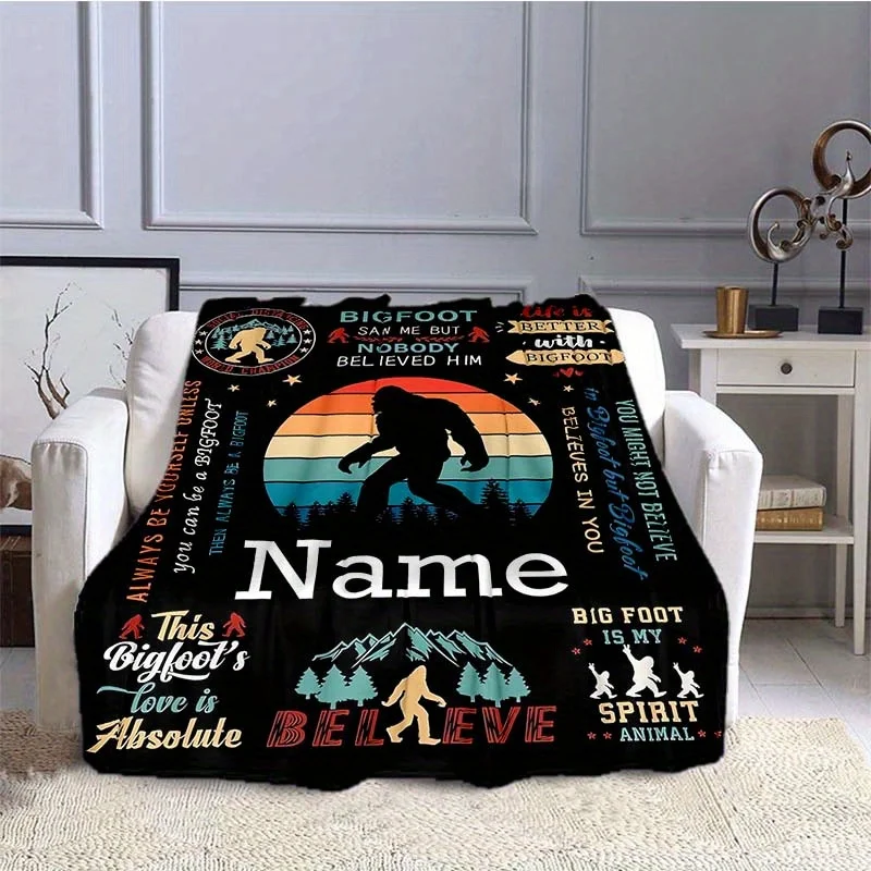Customized Bigfoot Name Blanket Soft and Warm Flannel Blanket with Vibrant Cartoon Design Perfect for Sofa Bed Outdoor