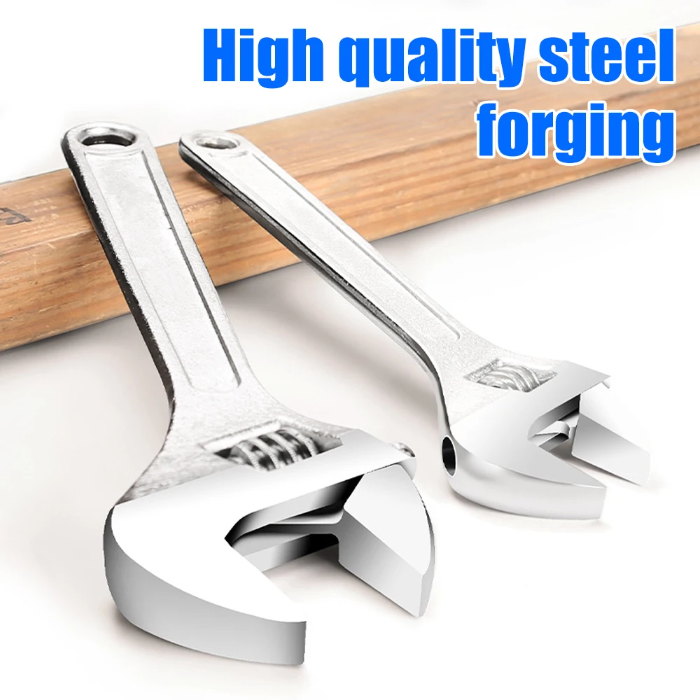 6/8/10/12in Adjustable Wrench Large Openin long Handle Universal Spanner Carbon Steel Mechanical Workshop Hand Repair Tools