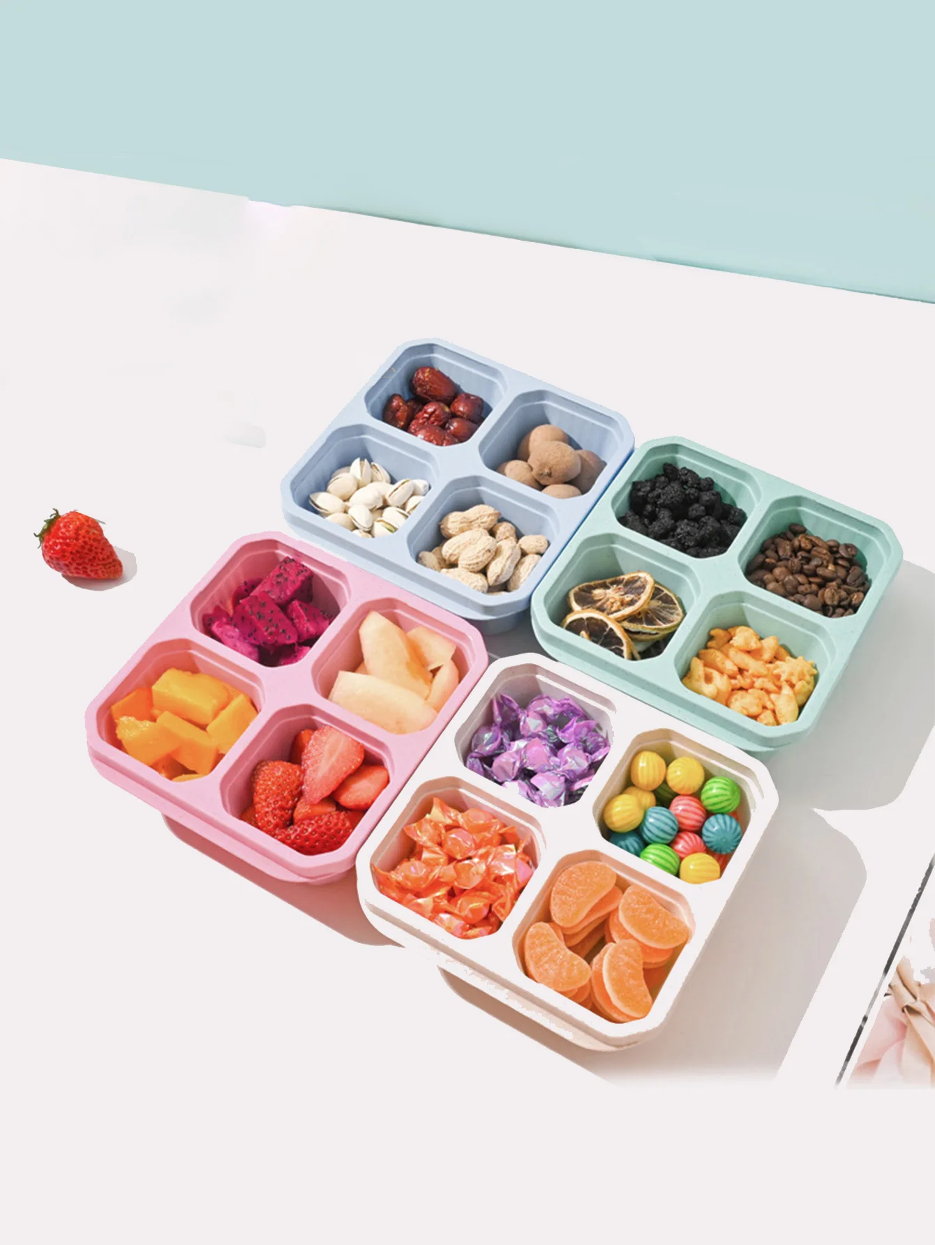 4 Grid Snack Box for Kids and Adults for Home Snack Storage Bottles Crisper Reusable Meal Prep Lunch Box Portable Kitchen Tool