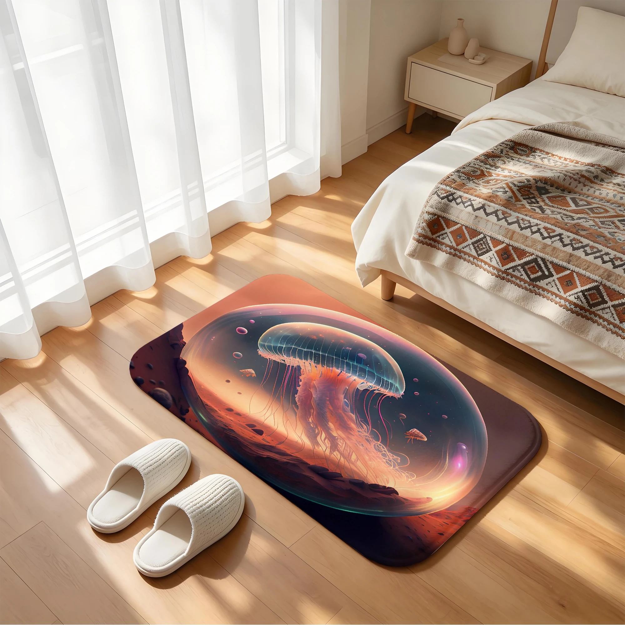 Fantasy Jellyfish Bath Mat Mysterious Space Planet Non-Slip Water Absorbent Bathroom Rug Soft Floor Carpet for Bathtub Shower