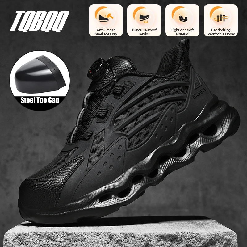 Men's Cushion Work Shoes with Rotating Buckle Casual Shoes Anti-Smash Anti-Puncture Women's Safety Shoes Protective Boots