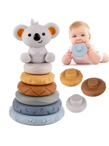 Baby Montessori Sensory Intellectual Development Set, Developing Fine Motor Skills,  Koala Stacking Tower Learning Toys