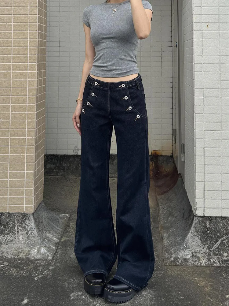 plus Size American Retro Multi-Button Design Jeans Women's Loose Slimming Straight Leg Pants Autumn New Style Drapey Jeans