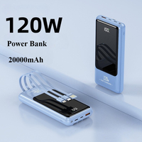 20000 MAh Power Bank with Built-in Cable 120W Super Fast Charging Portable Charger External Battery for iPhone Xiaomi Samsung