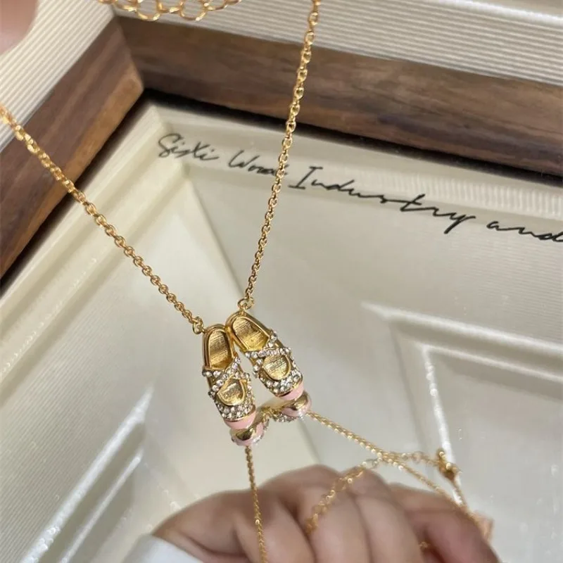 1 Pair of Pink Color Ballet Shoe Exquisite Design Pendant Necklace for Women Shining Collarbone Chain Jewelry Accessories Gifts view 5