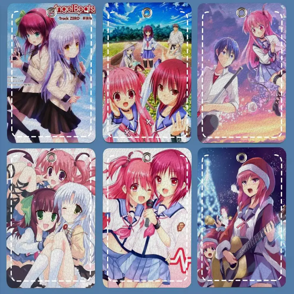 

Anime A-Angel Beats Card Holde Applicable To Credit Cards Bus Card Soft Leather Rectangular Keychain Protective Cover