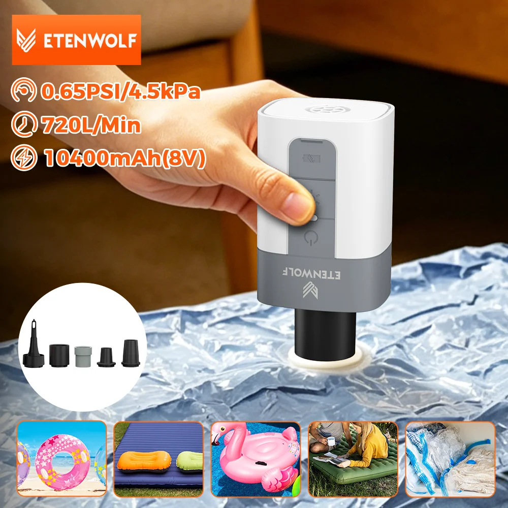 ETENWOLF AIR 5 PRO Electric Air Pump 720 LPM 4X Quick 10400 mAh Inflator & Deflator Portable Air Pump for Pool Floats