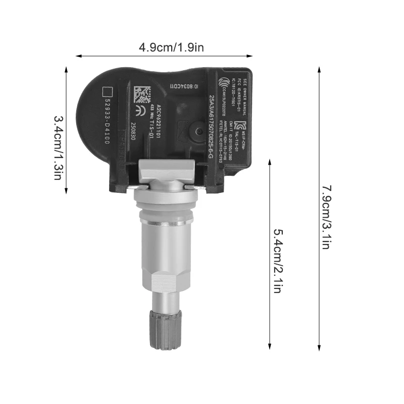 Auto 433MHz TPMS Sensore di Pressione Dei Pneumatici Per Hyundai Elantra i30 Grandeur Ioniq Kona Kia Optima Genesis G90 52933F2000 52933D4100