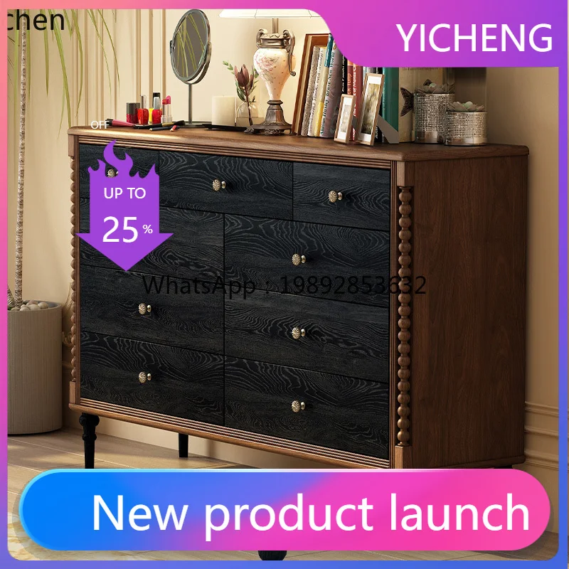 

LYY red oak pure solid wood chest of drawers retro bedroom storage cabinet with drawers