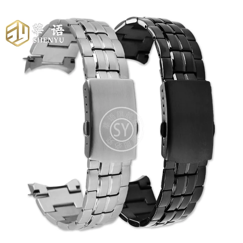 Ремешок для часов Shenyu из нержавеющей стали для Casio 5274 EFB-540SBD/SBC, изогнутый ремешок, стальной ремешок, аксессуары для часов