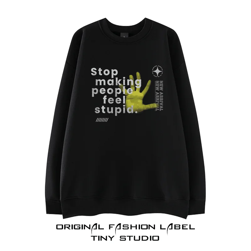 

Свитшот оверсайз в американском стиле с флисовой подкладкой, круглым вырезом, темным принтом с пальмами, свободный крой, для пар, повседневная уличная одежда