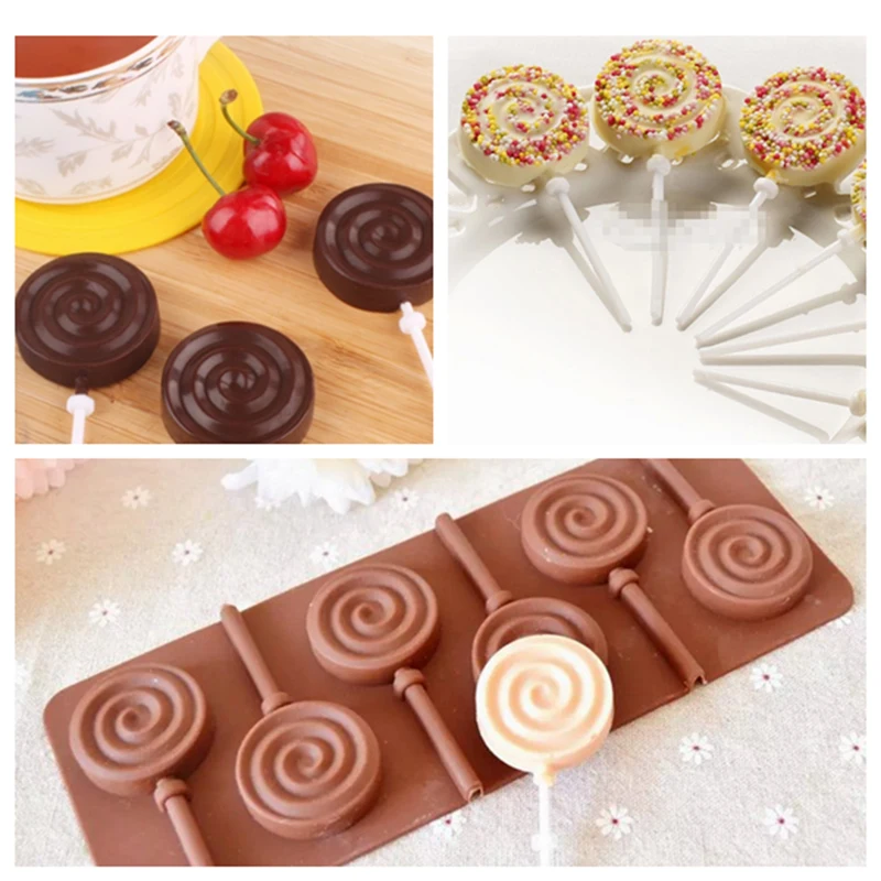 Cute Flower Round Silicone Lollipop Mold Jelly Candy Chocolate Soap Bakeware Mould Reusable Variety Shapes Cake Decorating Tools