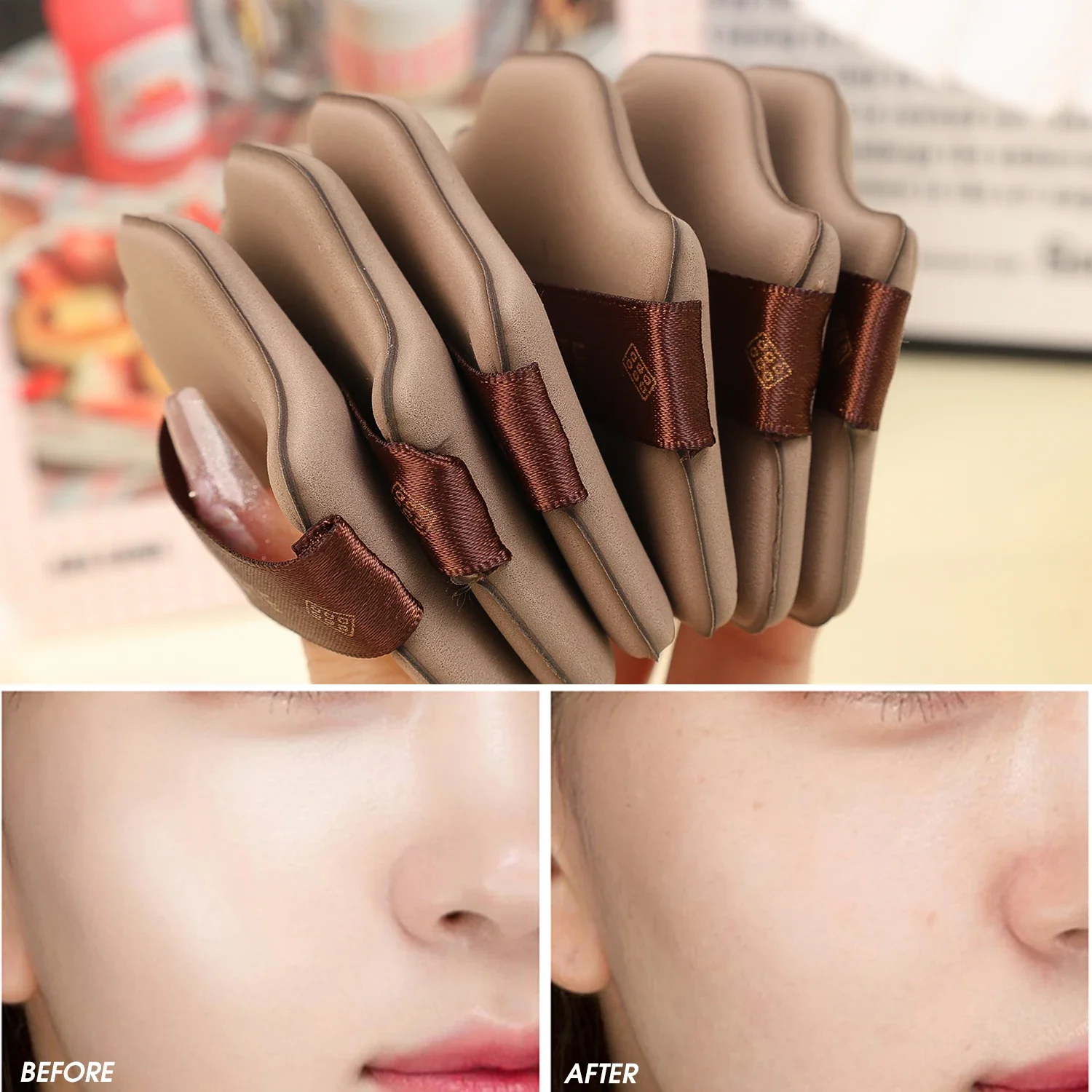 6PCS Powder Puff Mini Thumb Cosmetic Puff Concealer Dry and Wet Dual-Use Makeup Sponge Soft Chocolate Cookie Makeup Puff Tools